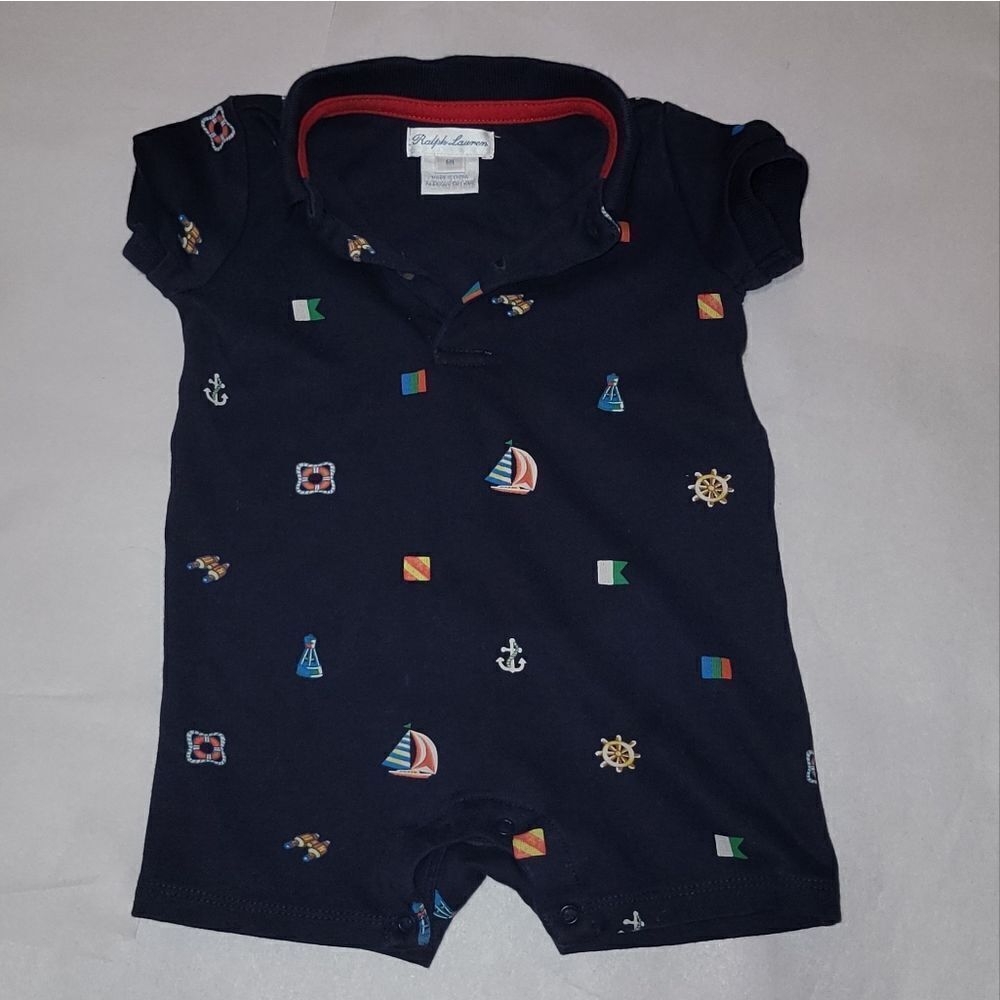 Ralph Lauren Infant Boys One Piece Sail Ocean Boat Romper Size 6 Months